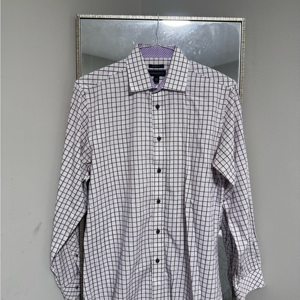 Jhane Barnes Men's Grid Pattern Dress Shirt - Purple & White